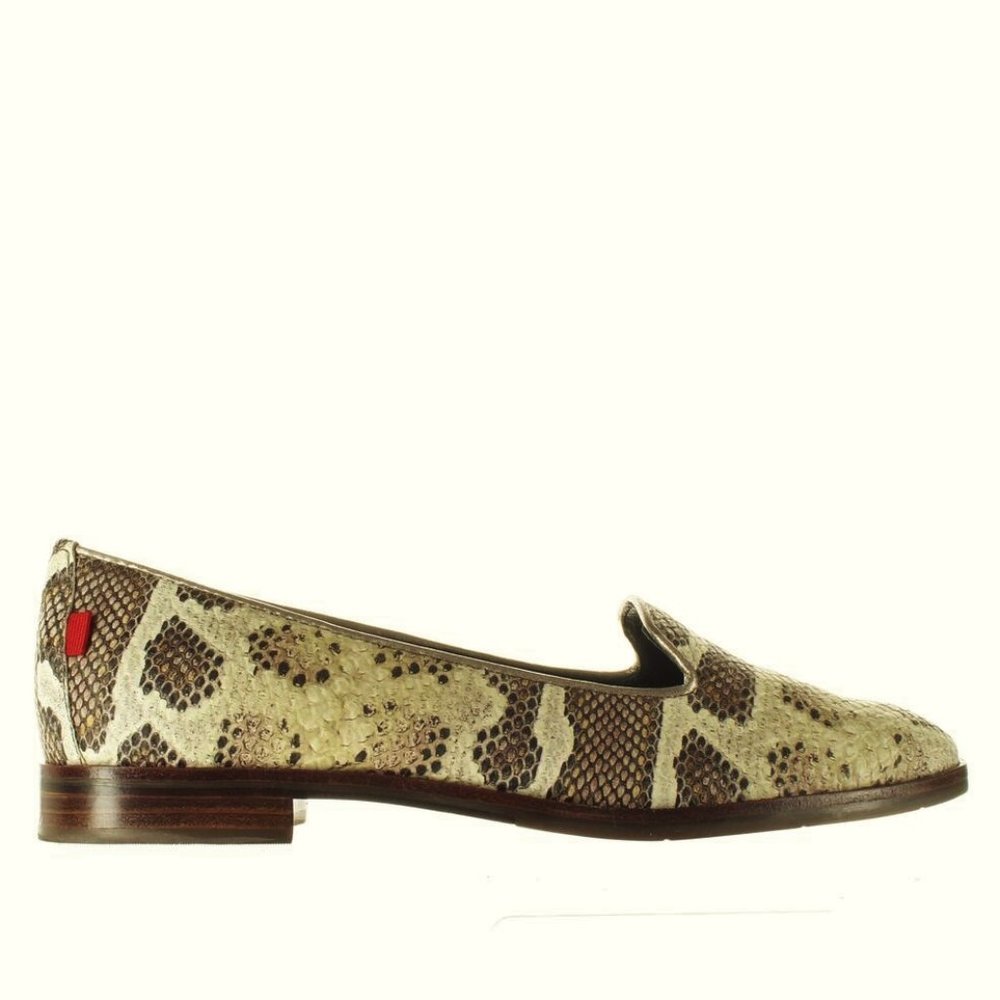 Marc Joseph Cream and Brown Snakeskin-Print Leather Loafers